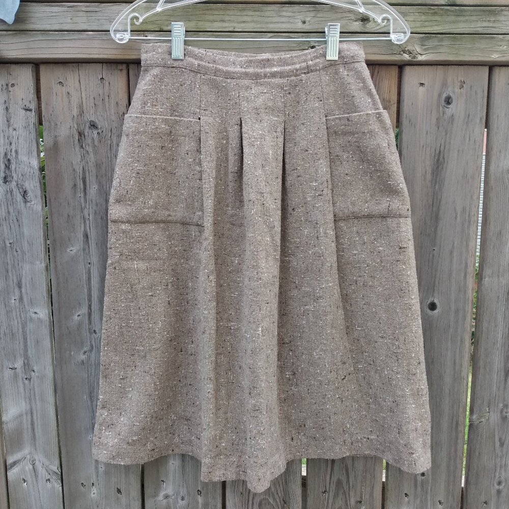 Vintage Brown Tweed Skirt Pockets 25"W Junior Bazaar Academia Autumn Winter